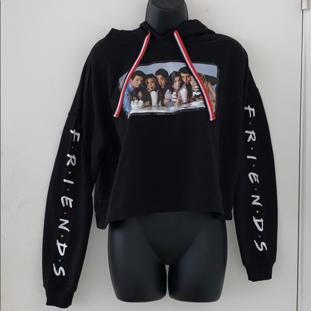 FRIENDS Large Black Cropped Hooded Sweatshirt EUC